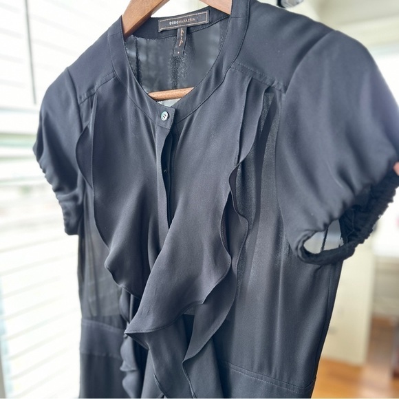 BCBG Maxazria fitted dress with short sleeves, ruffled, knee length, silk - Picture 2 of 16